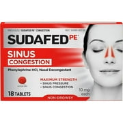 SUDAFED PE Congestion Tablets 18 ea (Pack of 6)