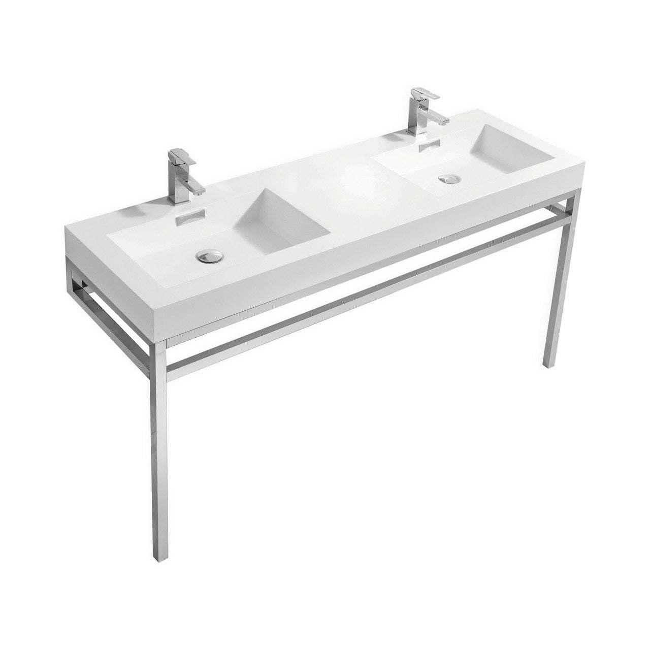 KubeBath Haus 60" Double Sink Stainless Steel Console w/ White Acrylic