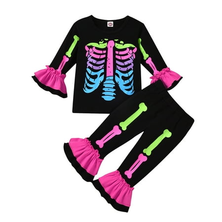

XINSHIDE Toddler Kids Boys Girls Set Outfit Bone Prints Long Sleeves Tops Pants Set Outfits