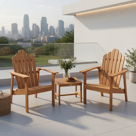 Resenkos Stackable Natural Acacia Wood Adirondack Chair Set of 2 with Matching Side Table – Outdoor Patio, Garden & Poolside Seating