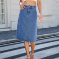 thumbnail image 2 of Denim Skirt for Women's High Waist Knee Length Slim Fit Pencil Stretch Washed Jean Midi Skirts with Pockets, 2 of 7