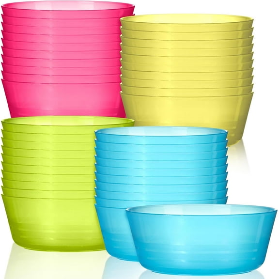 96 Pcs Kids Plastic Bowls 14 oz Brightly Colored Small Cereal Bowls Dishwasher Microwave Safe Toddler Snack tableware for Children Dish Cereal Soup Snack, 4 Colors