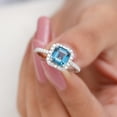 thumbnail image 3 of Rosec Jewels London Blue Topaz Halo Engagement Ring with Diamond - Asscher Cut Ring - AAA Grade Certified - With Jewelry Box, 18K White Gold, US 9.00, 3 of 8