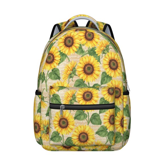 Sunflower and Seed White Pattern Backpack for School, Cute School Bag with Adjustable Shoulder Straps and Padded Back, 15.3"x11"x7.1"