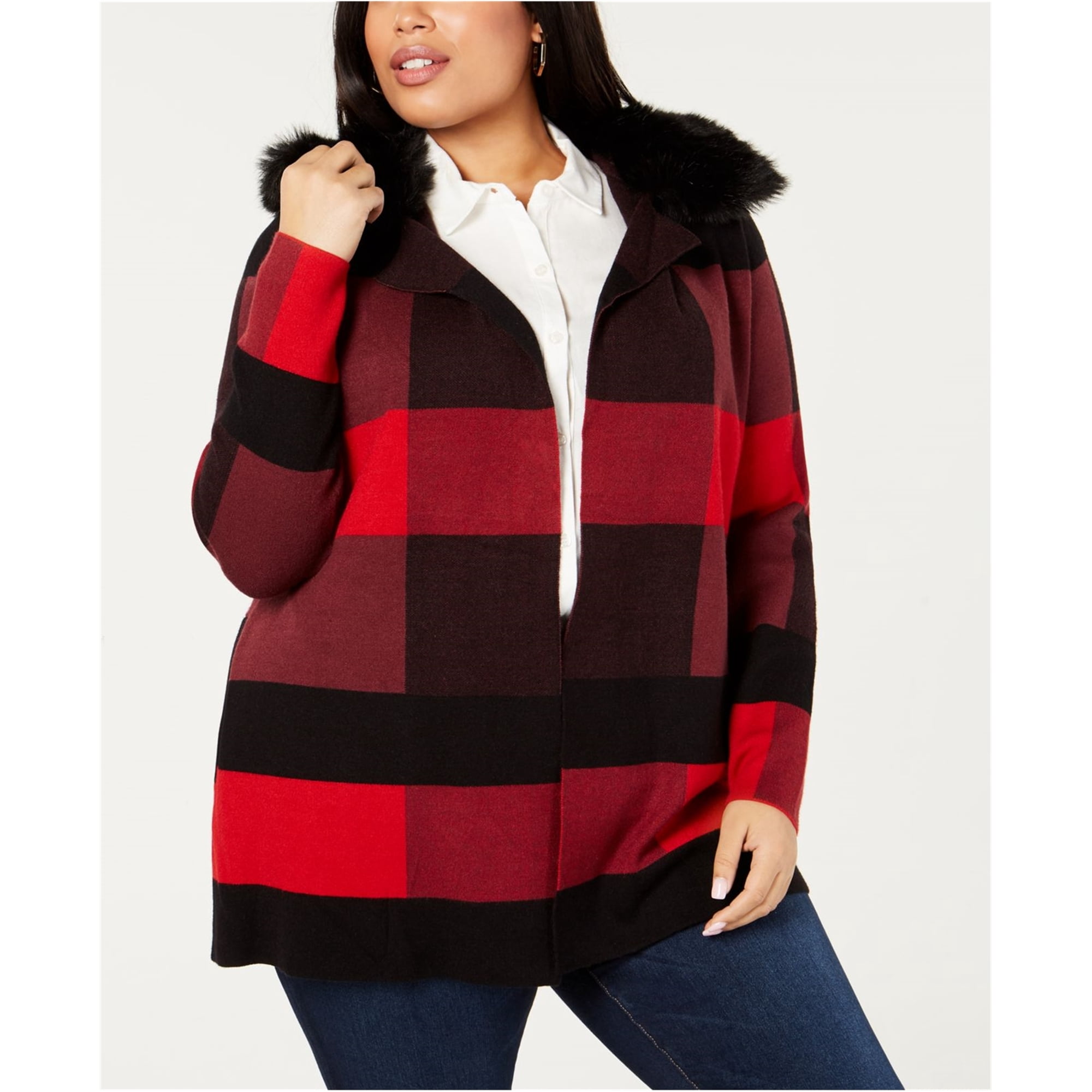 Belldini Womens Plaid Cardigan Sweater 
