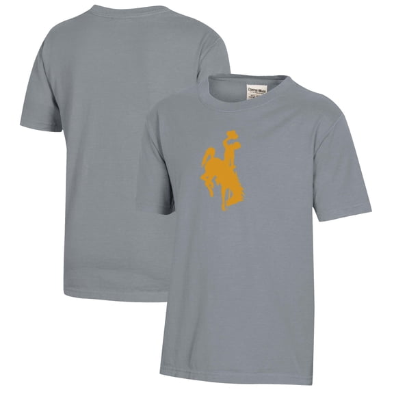 Youth Gray Wyoming Cowboys Logo Comfort Wash T-Shirt