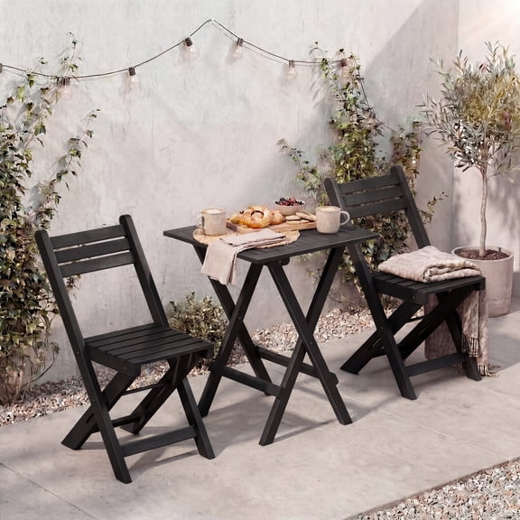 HLR 3-Piece Folding Bistro Table and Chairs Set, Outdoor Patio Solid Wood Furniture Sets with Table Outdoor Garden, Black