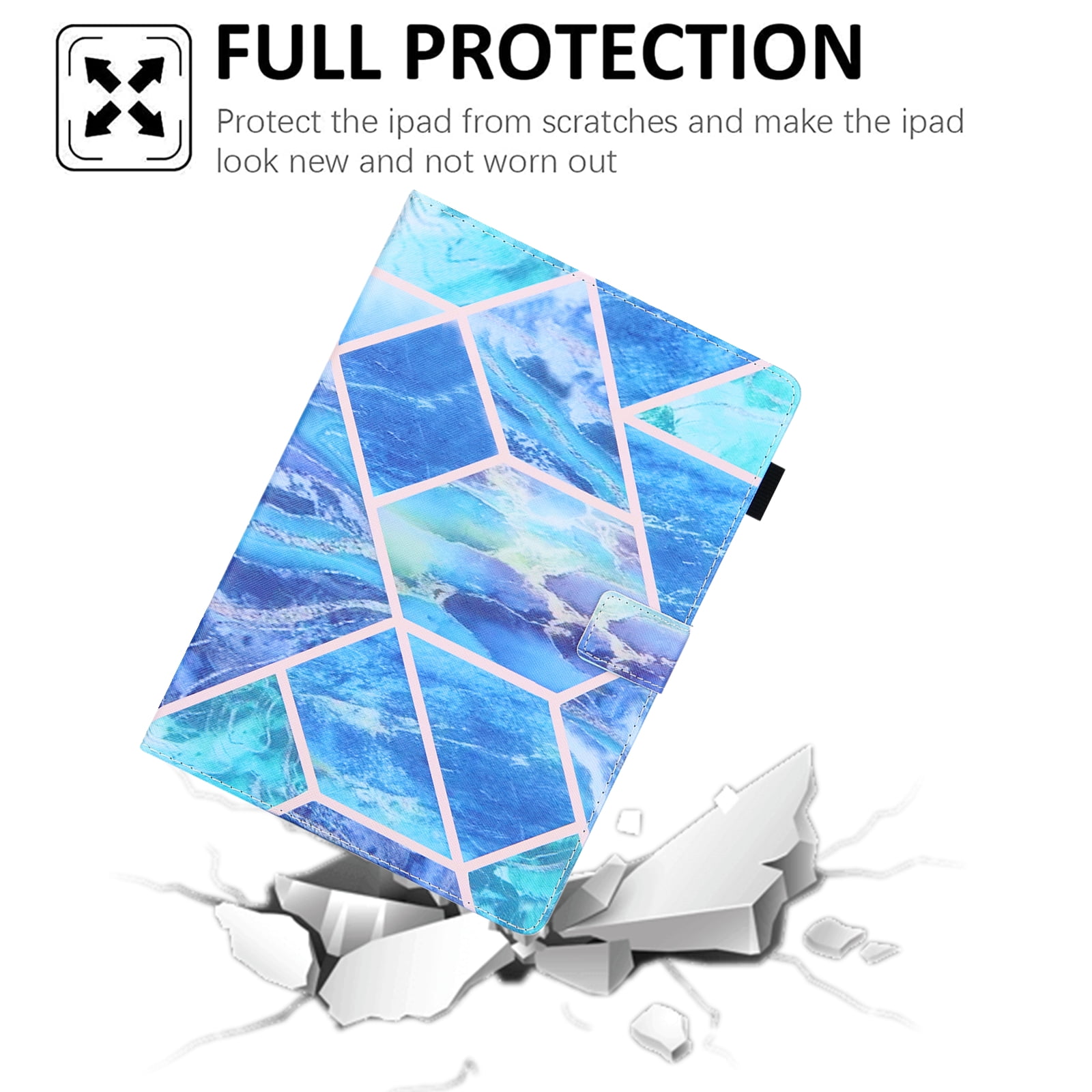 Allytechgroup Stunning iPad Air 11 Case 2024, Apple iPad Air 11 Inch Cover Case, Stylish Pattern Shockproof Bumper with Multi Angle Stand, Pencil Holder and Card Slots,Blue Marble