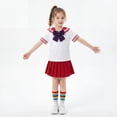 thumbnail image 6 of Girls Sailor Uniform 2-Piece Set Cheerleader Style Short Sleeve Top with Bow + Pleated Skirt for Kids Back to School Performances Stage Show(Red-Skirt,9-10 Years), 6 of 9