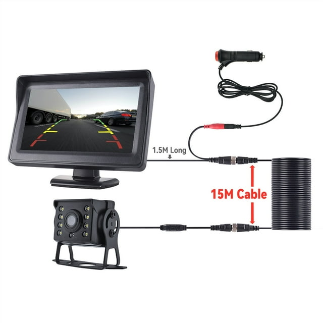 Car Rear View Camera with Monitor 4.3" Screen 9-36V LED HD Reversing Camera for Truck Trailer Parking Easy Installation ,Clear Images