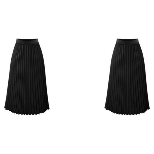 Justharion Womens Elegant Pleated Skirt Comfortable Fabric Slim Waist Cut Polyester Long Skirts Black Skirt Midi Skirt Maxi Skirt black s 1 2Set
