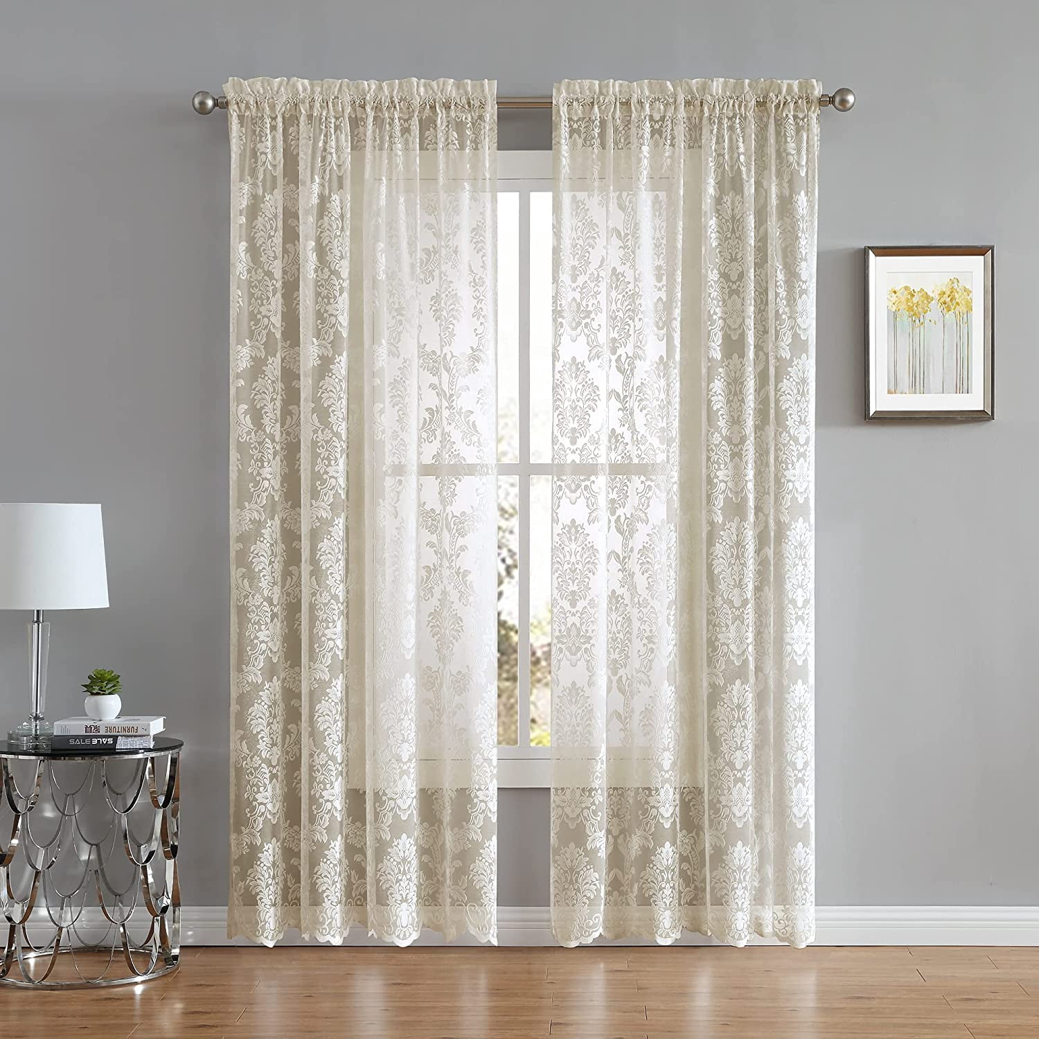 Warm Home Designs 54" W x 96" L Golden Linen Lace Curtains. FI Linen 96