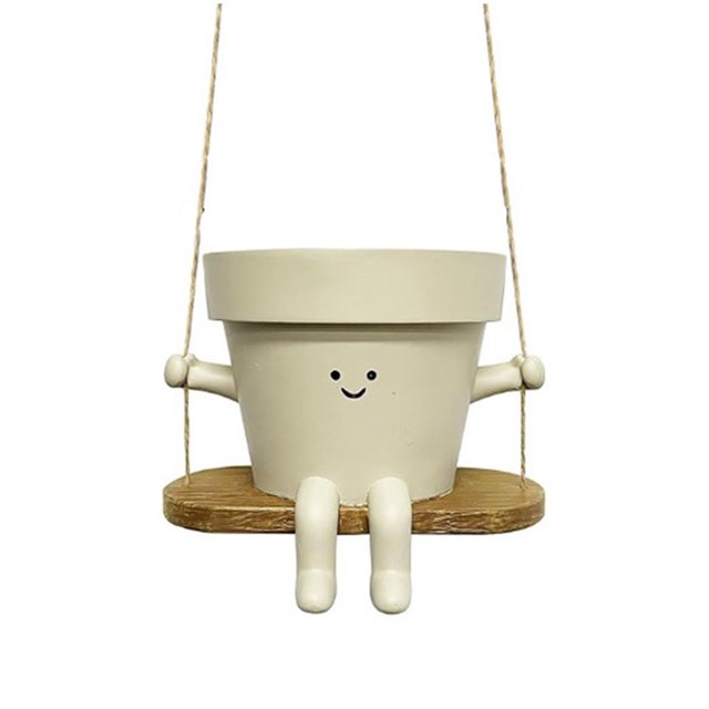 CSChome Flower Pot Resin Flowerpot Hanging Planter Pot Adorable Smiling Expression Garden Pot for Indoor Outdoor Decoration