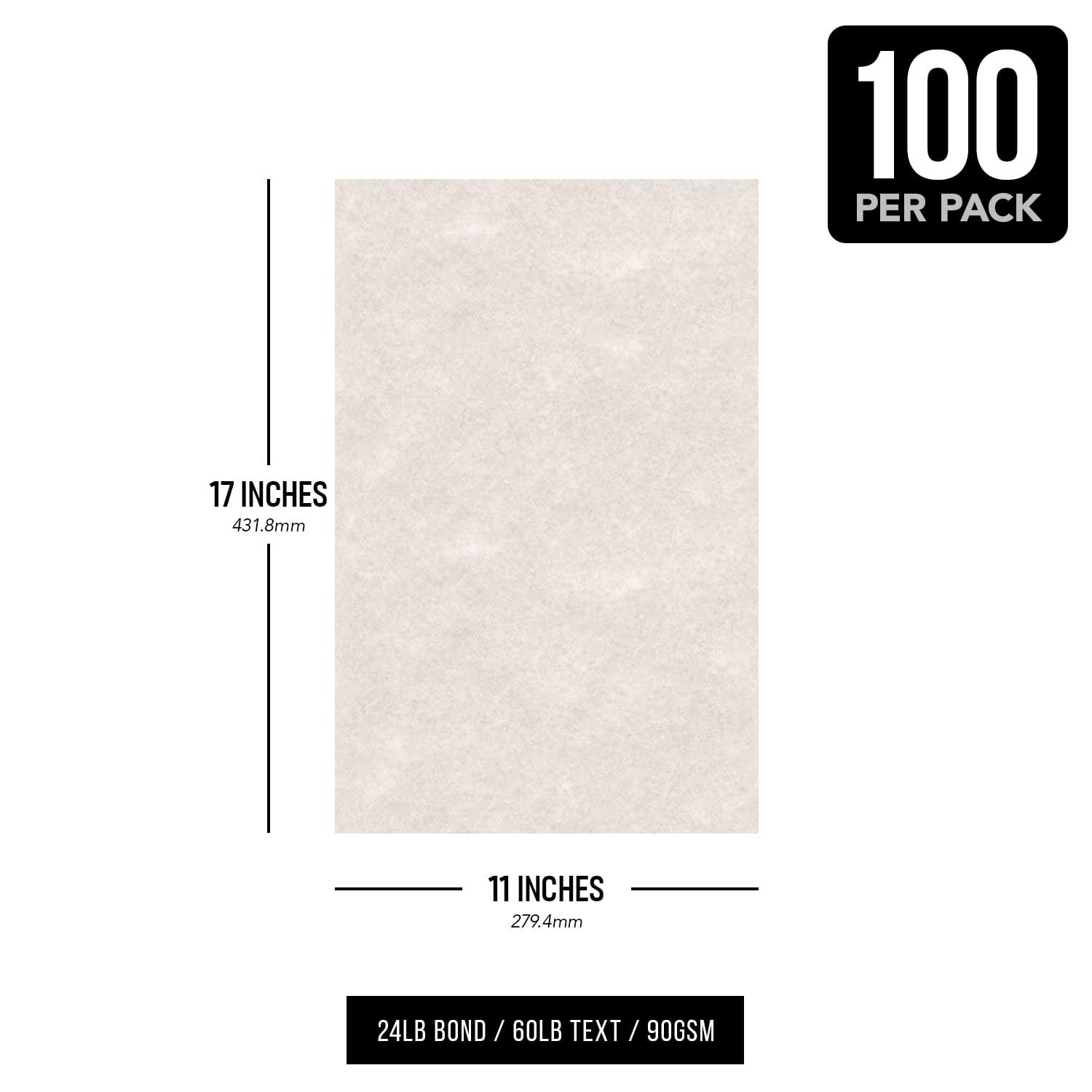 Pewter Stationery Imitation Parchment Colored Regular Paper for Writing, Printing, Copy | 24lb Bond, 60lb Text (90GSM) | 11 x 17" | 100 Sheets per Pack