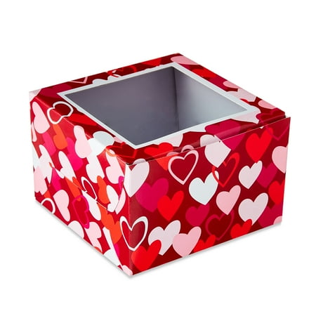 Valentine's Day Red, Pink and White Heart Treat Boxes, 4.5 in x 4.5 in x 3 in, 3 Count, Way To Celebrate