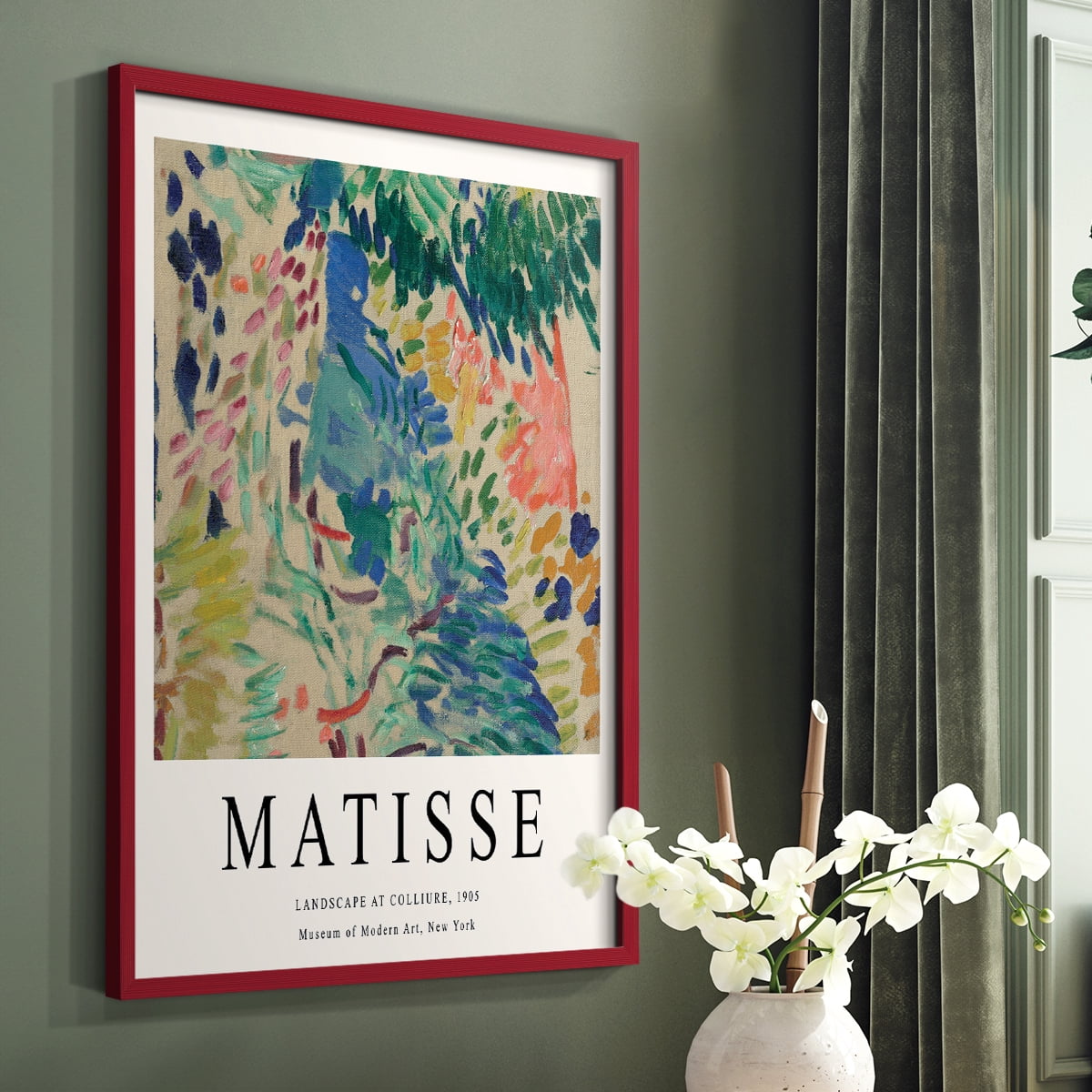 Matisse CDXCIII in Red Solid Wood Framed Print No Nail Hanging