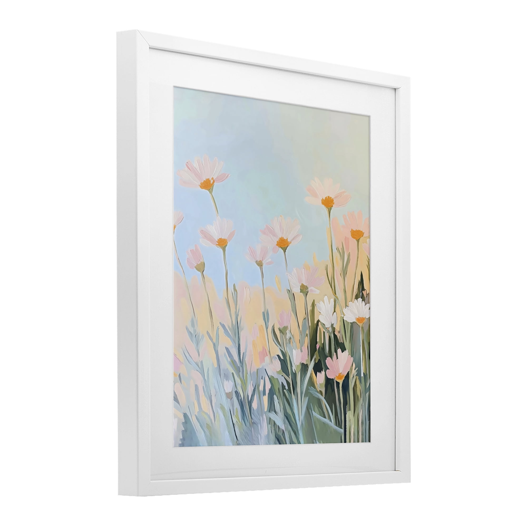 Stupell Industries Pastel Meadow Daisies at Dawn White Framed Print Under Glass, design by The Prints Vibe