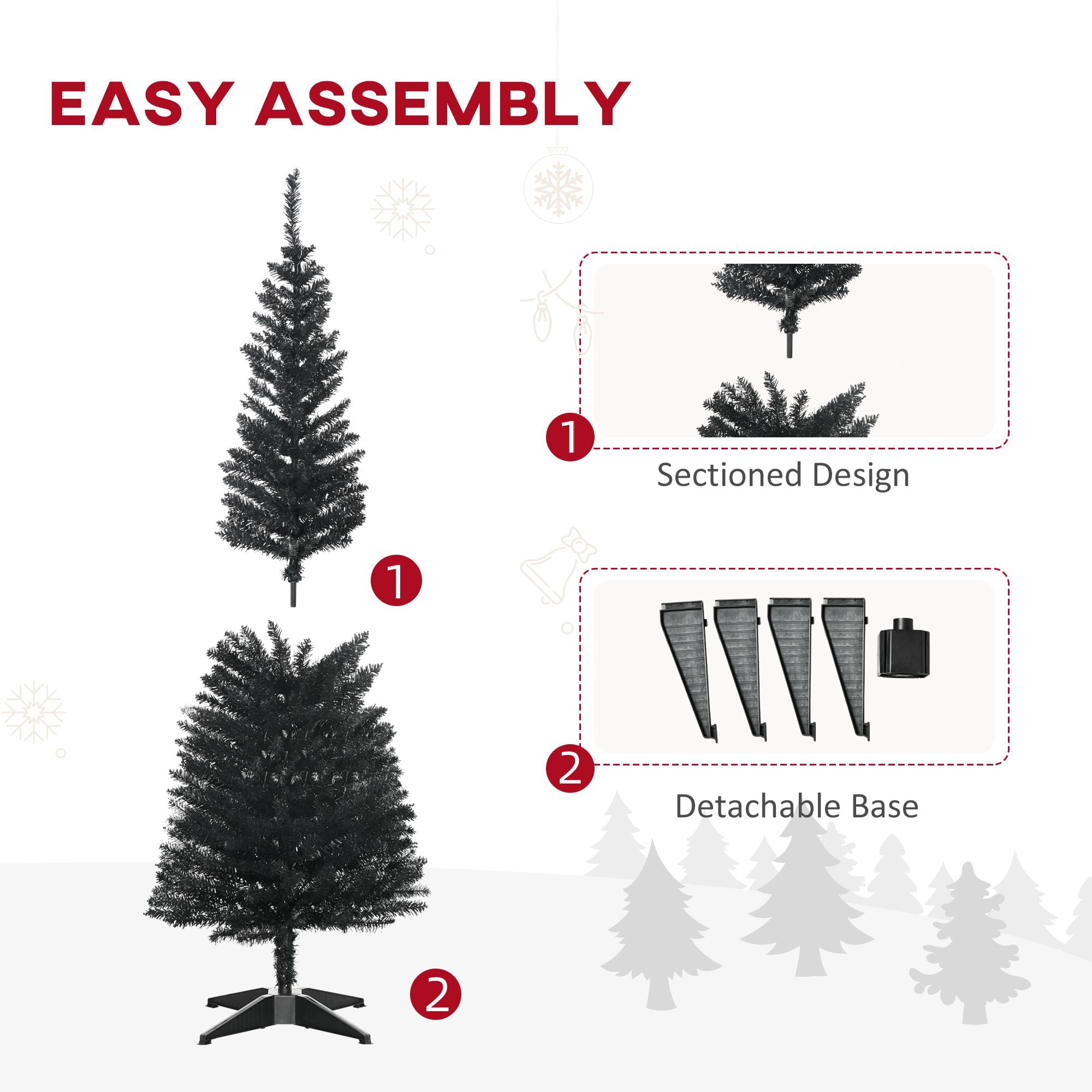 5 ft Artificial Pencil Christmas Tree, Slim Unlit Xmas Tree with 294 Branch Tips and Plastic Stand for Small Spaces and Apartments