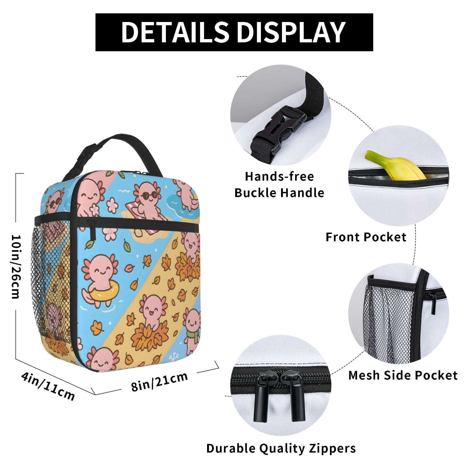 Lunch Bag For Women Men Insulated Portable Lunch Box Bento Box Office Picnic Travel Cooler Bag Seasonal Quartet Axolotls - Year-Round