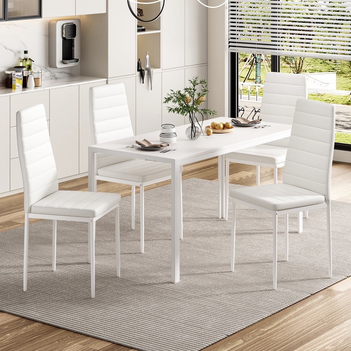 Set of 4 White PU Leather Dining Chairs  Modern Kitchen Side Chairs with Sturdy Metal Frame