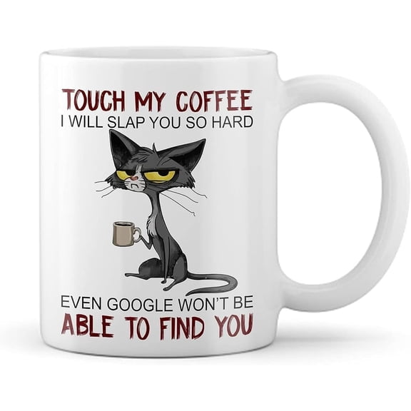 UCEI Funny Cat Coffee Mug Touch My Coffee Ceramic Cup White 11oz