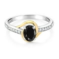 thumbnail image 2 of Gem Stone King 10K Yellow Gold and 925 Sterling Silver Black Sapphire and White Lab Grown Diamond Engagement Ring for Women (1.18 Cttw, Available in Size 5, 6, 7, 8, 9), 2 of 4