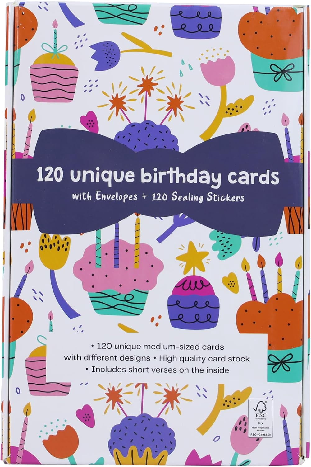 Dessie 120 Happy Birthday Cards with Unique Designs and Birthday Wishes Inside, 4” x 6”
