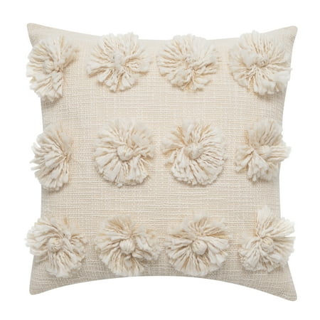 Better Homes & Gardens Down Alternative Filled Handcrafted Fringe Flowers Decorative Throw Pillow, 18"x18", Ivory