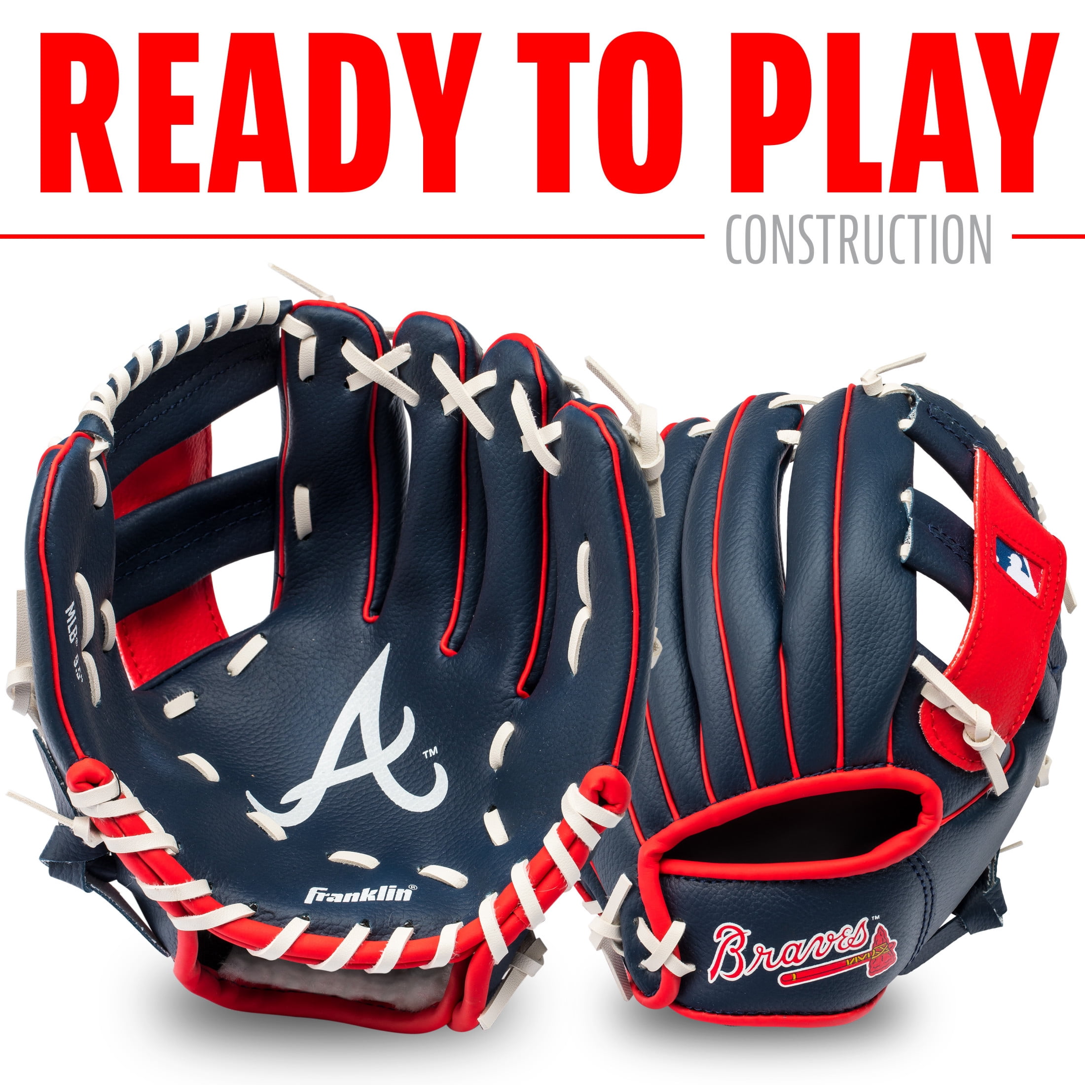 Franklin Sports MLB Atlanta Braves Youth Teeball Glove + Ball Set, 9.5 in