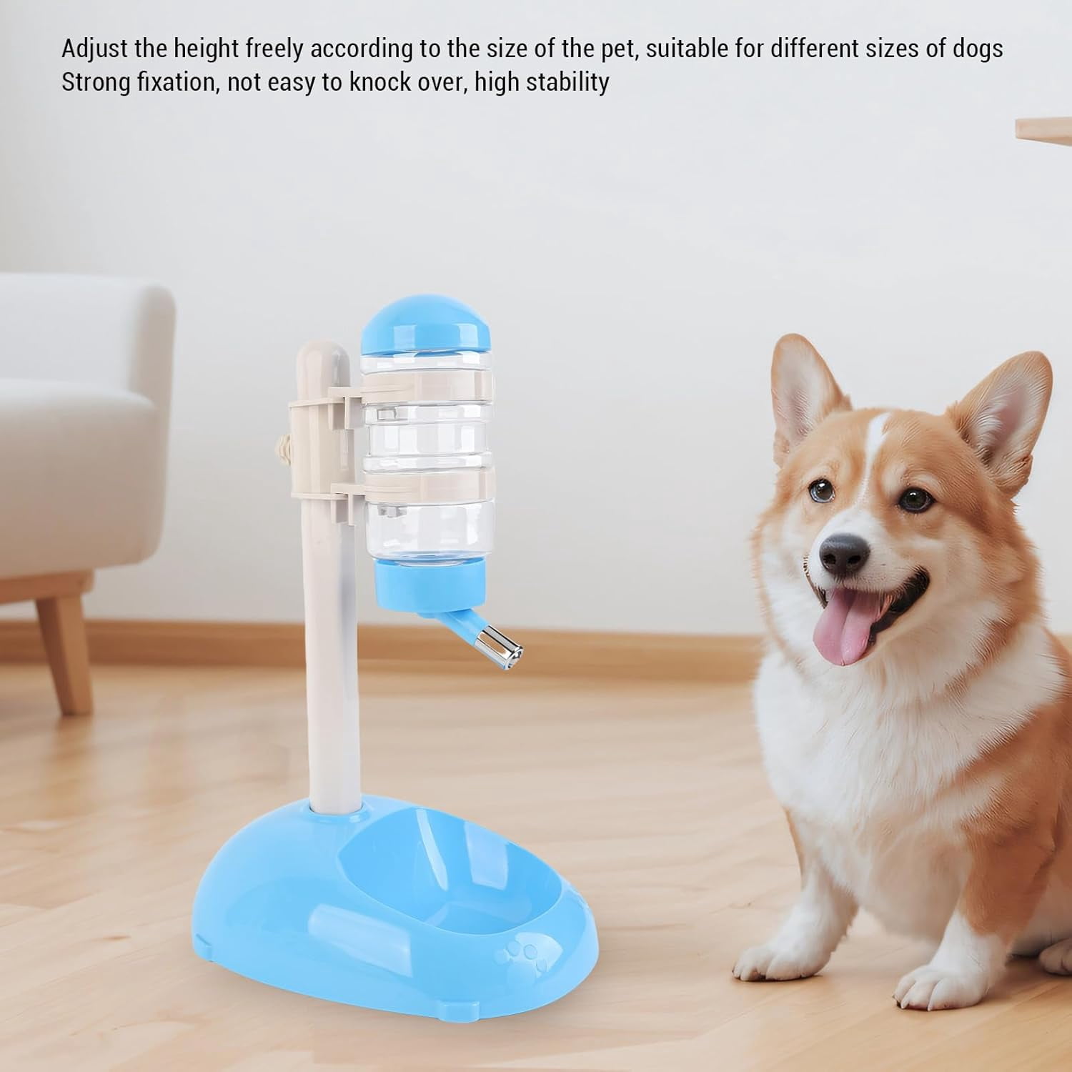 Pet Standing Water Dispenser Height Adjustable Automatic Feeder Bowl 500ml Dog Cat Blue
