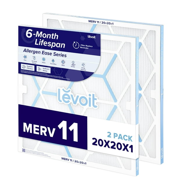 Filtro de aire LEVOIT MERV 11, 20 x 20 x 1, 6 meses, paquete de 2 para aire acondicionado y aire acondicionado doméstico