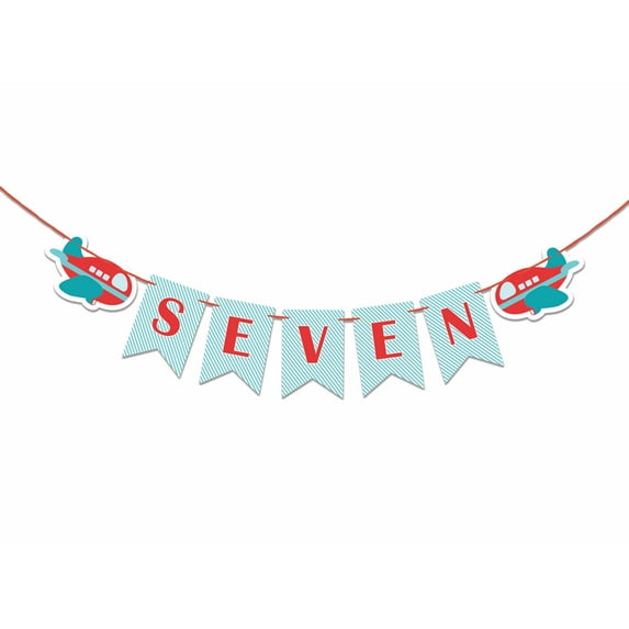 Inkdotpot Pre-StrungBirthday BannersI Am SevenBirthday Banner For Kids AeroplaneParty Supplies For Boy