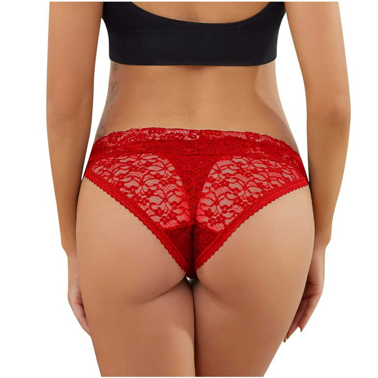 HUPOM No Show Panties Womens Underwear Pants Leisure Tie Seamless Waistband  Red M 