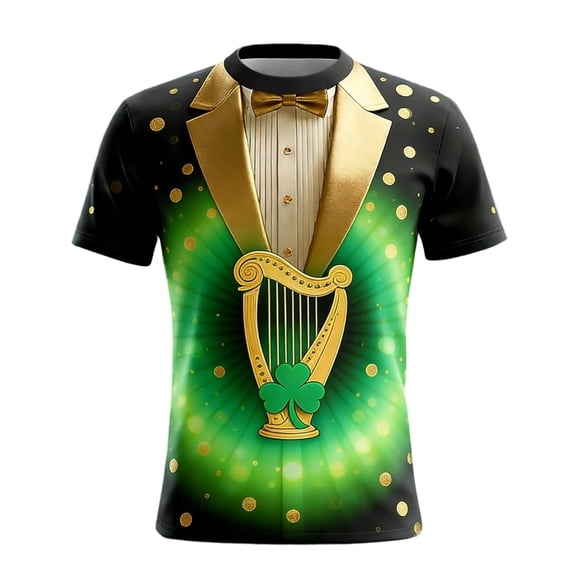 IWRICH Men's Holiday Tuxedo Printed Plus Size T-Shirts Graphic Short Sleeve Novelty Party Tops 12-Green XL