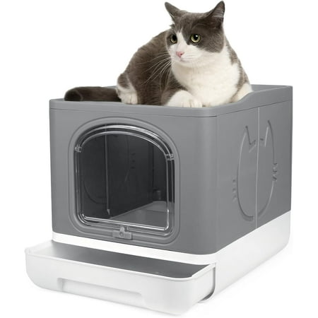 Covered Cat Litter Box for Indoor Cats, Anti-Splashing Large Enclosed Litter Box with Lid Top Side Entry Deep Drawer Kitty Litter Pan with Scoop Easy Cleaning