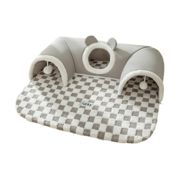 Túnel para gatos en forma de U, interactivo, lavable, para animales pequeños, escondite, caseta de juego gris M