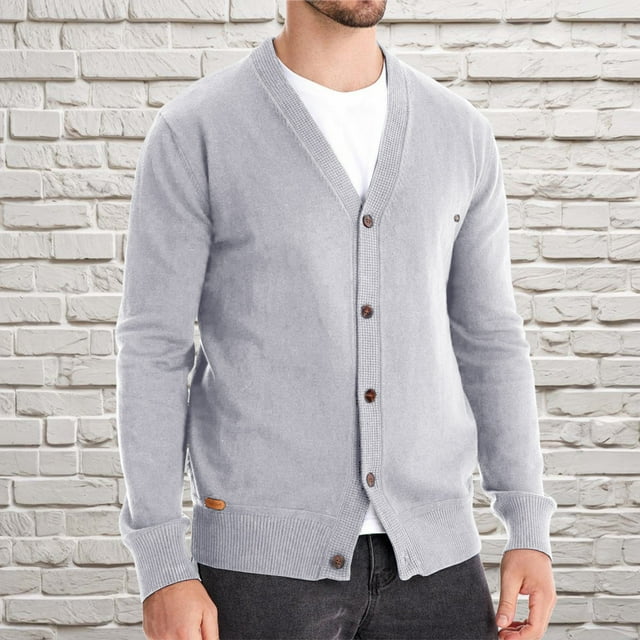 RKSTN Sweaters for Men Solid Color Fashionable Long Sleeve V Neck Button Up Cardigan Knit Sweater Minimalist Coat Spring Winter Versatile Outfits