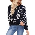 thumbnail image 3 of Women Long Sleeve Sweater Fall Casual Crew Neck Knit Tops Leopard Print Cute Loose Pullover Jumper Black M, 3 of 9