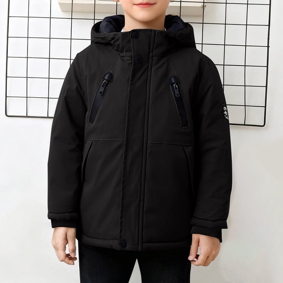 Cethrio Boys Winter Coats Size 8, Warm Windproof Zip up Thickened Winter Jackets with Hood Black