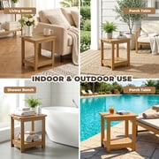 Naipo Outdoor Side Table for Patio, Double Deck Adirondack End Table, Weather Resistant HDPS Rectangular Patio Table for Deck Garden Poolside, All-Weather Outdoor Furniture, Easy Assembly - Teak