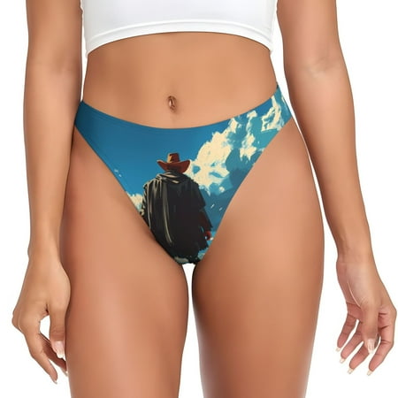 Rateoe Lone Cowboy Desert Scene Pattern Seamless Women Underwear Thongs No Show Ladies Thong No Line Breathable Comfortable Panties Undies for Women-X-Large