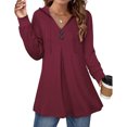 thumbnail image 1 of Una línea con capucha sudadera con capucha cuello en V manga larga botón cordón jersey casual tops para mujer vino rojo M, 1 of 7