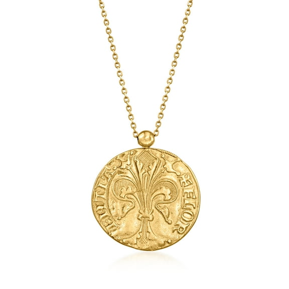 Ross-Simons Italian 14kt Yellow Gold St. John and Fleur-De-Lis Reversible Pendant Necklace, Women's, Adult