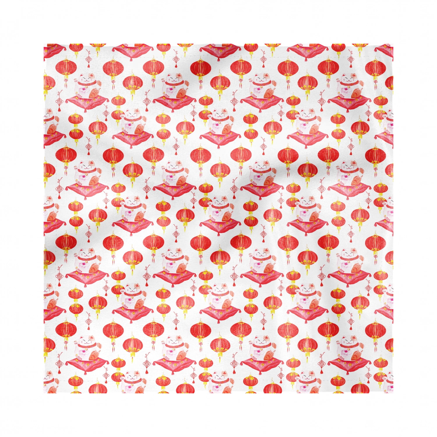 Japanese Cat Decorative Satin Napkins Set of 4, Maneki Neko Cultural