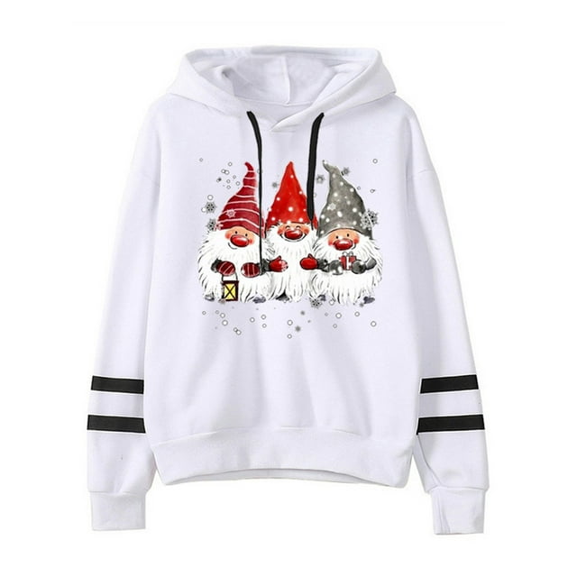 Innerwin Sweat à Capuche Imprimé de Noël pour Femmes Sport Colorblock Coupe Ample Blanc P