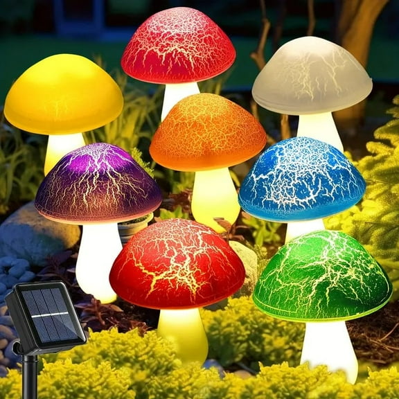 Solar Garden Lights, New Solar Mushroom Lights with 8 Crack Mushrooms, Outdoor Landscape Lighting, Colorful Garden Decorative Lights, IP65 Waterproof for Yard, Lawn and Terrace Garden, Durable Solar