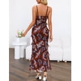 thumbnail image 2 of Merokeety womens 2026 spring summer floral spaghetti strap deep v neck backless asymmetric ruffle bodycon maxi dress brown l, 2 of 4