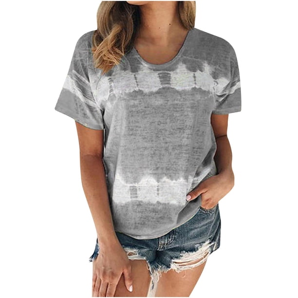 Tops Para Mujer Elegante Casual Tallas Grandes Blusas Camisas Estampado de Moda Camiseta de Manga Corta Cuello Redondo Odeerbi ODB154833