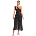 thumbnail image 3 of Aiihoo Women Lyrical Dance Dress One Shoulder Mesh Contemporary Dance Dress Asymmetrical Chiffon Skirt Black M, 3 of 7
