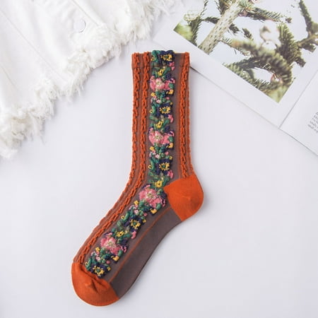 

Winter Savings Clearance! SuoKom Woman s Girls Cute Coloer Lace Flowers Breathable Non-slip Combed Cotton Middle Socks Sox